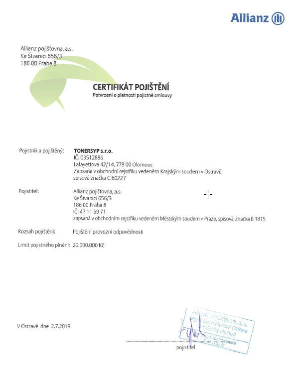 Certifikát poistenia zodpovednosti