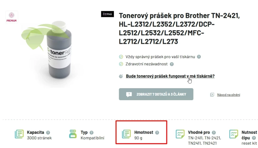 Informáciu o gramáži na plnenie nájdete v parametroch produktu