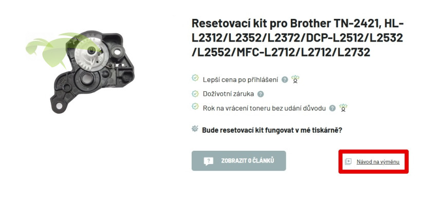 Návod na inštaláciu reseteru alebo resetovacieho kitu nájdete na stránke produktu po kliknutí na odkaz 