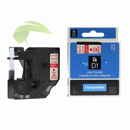 Kompatibilná páska s Dymo 45015 / S0720550, 12mm x 7m, červená tlač / biely podklad