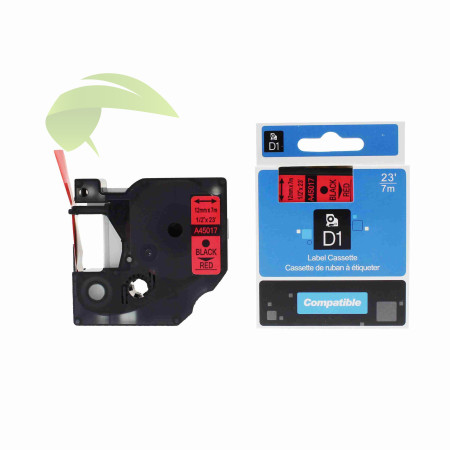 Kompatibilná páska s Dymo 45017 / S0720570, 12mm x 7m, čierna tlač / červený podklad