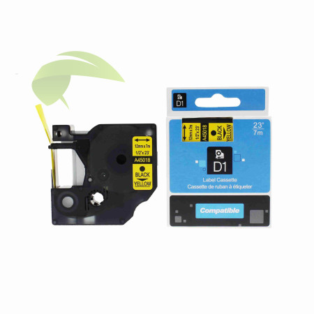 Kompatibilná páska s Dymo 45018 / S0720580, 12mm x 7m, čierna tlač / žltý podklad