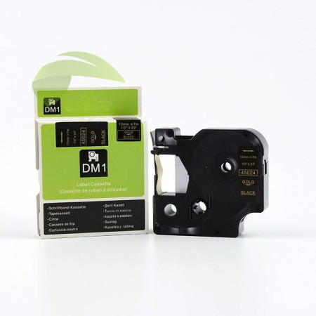 Kompatibilná páska pre Dymo 45024 / S0720640 12mm x 7m zlatá tlač / čierny podklad