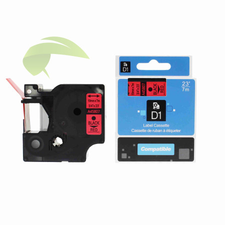 Kompatibilná páska s Dymo 45807 / S0720870, 19mm x 7m, čierna tlač / červený podklad