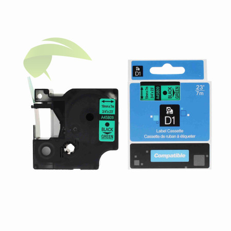 Kompatibilná páska s Dymo 45809 / S0720890, 19mm x 7m, čierna tlač / zelený podklad