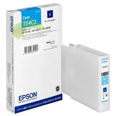 Epson T04C2, C13T04C24N (L), originálna náplň cyan, WorkForce Pro WF-C8190/WF-8690
