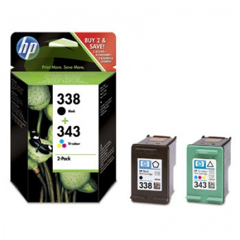 HP SD449EE, HP 338 + 343 dvojbalenie originálnych náplní CMY+K, Deskjet 460/5740/5743/5745