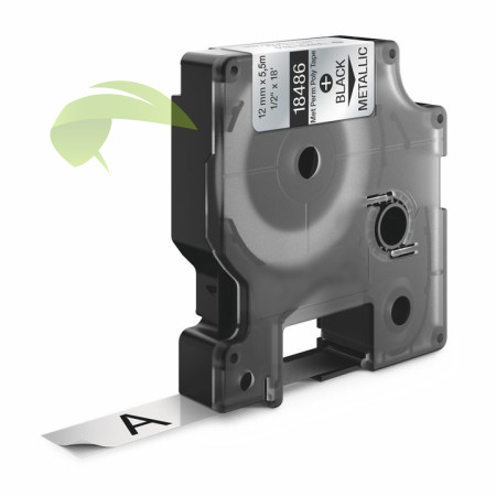 Kompatibilná páska pre Dymo Rhino 18486 / S0718180, 12mm × 5,5m čierna tlač / metalický podklad, polyester