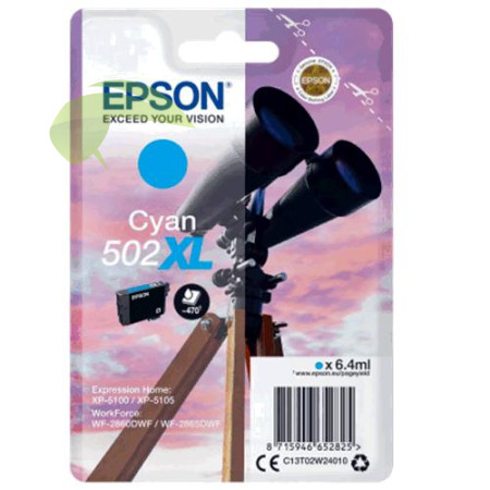 Epson 502XL, C13T02W24010 originálna náplň cyan, WorkForce WF-2860/WF-2865/XP-5100/XP-5107