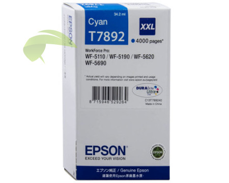 Epson T7892 XXL, originálna cyan, WorkForce Pro WF-5110/WF-5190/WF-5620/WF-5690