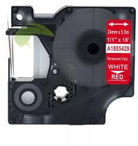 Kompatibilná páska pre Dymo Rhino 1805429, 24mm x 5,5m biela tlač/červený podklad, vinyl