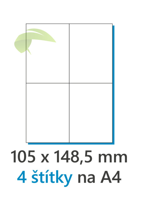 Samolepiace etikety A4, 4 na A4, 105 × 148,5mm - 100ks (štítky na balíky)