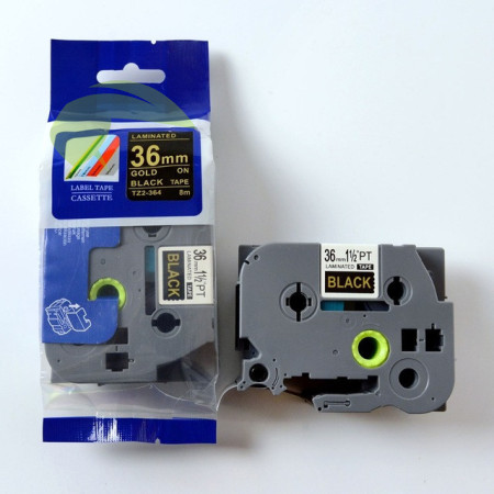 Kompatibilná páska pre Brother TZe-364, 36mm x 8m, zlatá tlač / čierny podklad