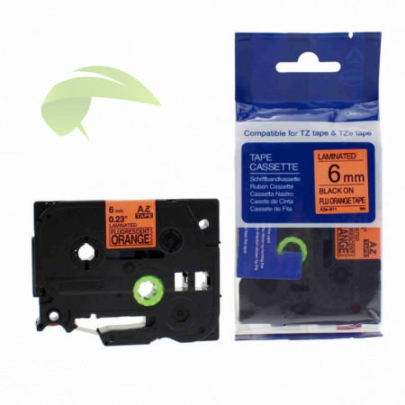 Kompatibilná páska pre Brother TZe-B11, 6mm x 5m, signálna, čierna tlač / oranžový podklad
