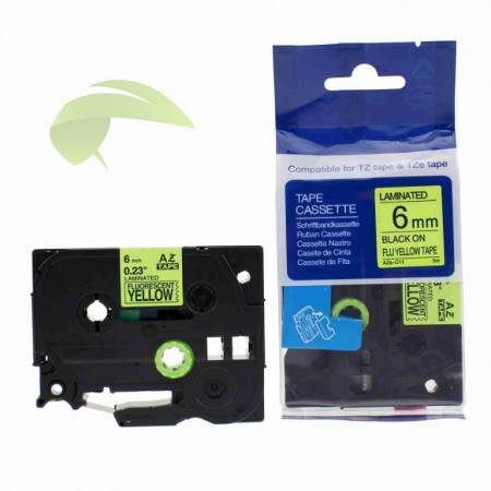 Kompatibilná páska pre Brother TZe-C11, 6mm x 5m, signálna, čierna tlač / žltý podklad