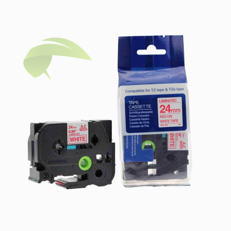 Kompatibilná páska pre Brother TZe-252, 24mm x 8m, červená tlač / biely podklad