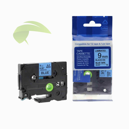 Kompatibilná páska pre Brother TZe-521, 9mm x 8m, čierna tlač / modrý podklad