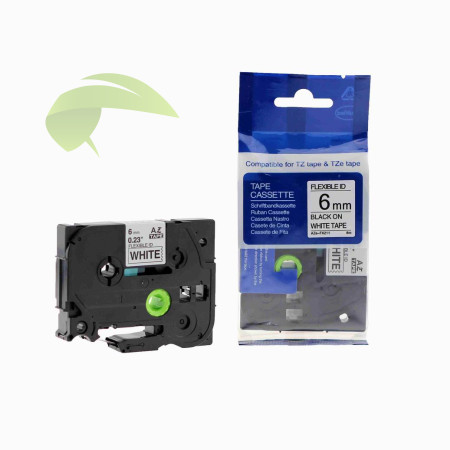 Kompatibilná páska pre Brother TZe-FX211, 6mm x 8m, čierna tlač / biely podklad