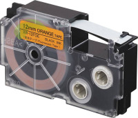 Kompatibilná páska pre Casio XR-12FOE - 12mm × 8m signálna, čierna tlač / oranžový podklad