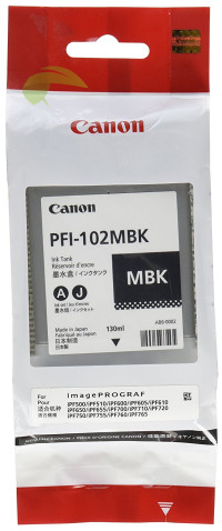Atramentová náplň Canon PFI-102MBK, 0894B001 matná čierna originálna, LP17/LP24/iPF500/iPF510/iPF600/iPF605/iPF610/iPF650/iPF655/iPF700/iPF710/iPF720/iPF750/iPF755/iPF760/iPF765